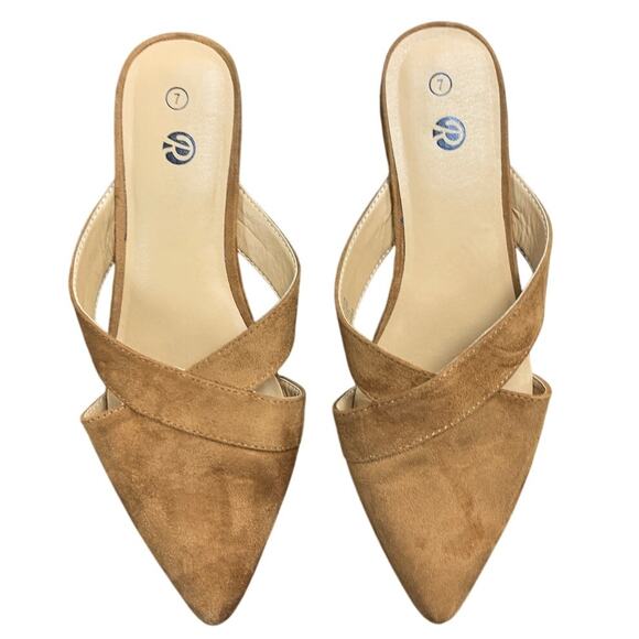 Rekayla Womens Size 7 Chestnut Brown Faux Suede Closed Pointy Toe Mules Shoes - Picture 3 of 7